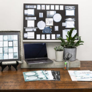 vision board kit in gray neutral colors on desk