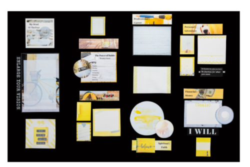 Yellow aesthetic themed dream kit on round foam board