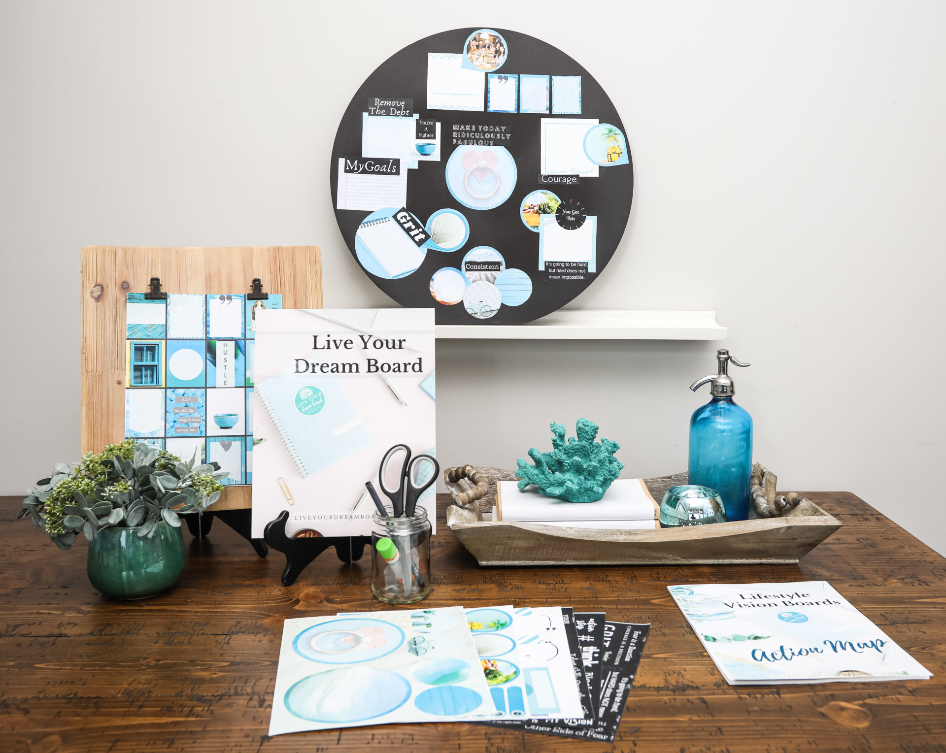 Blue Aesthetic Dream Board Bundle Goal Setting Kit