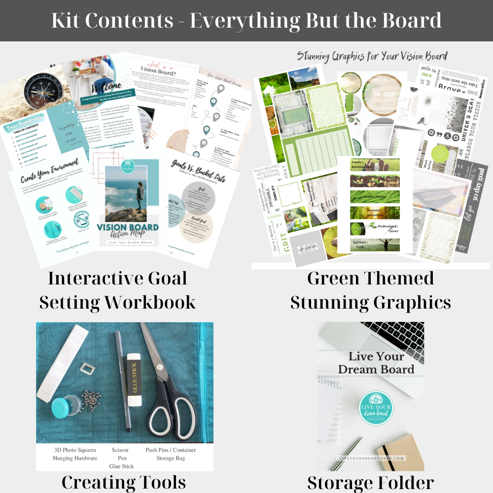 kit contents for a green graphics dream board packet