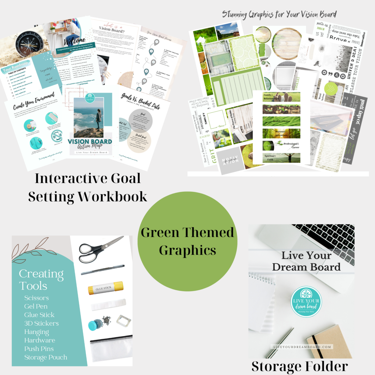 green themed vision board packet