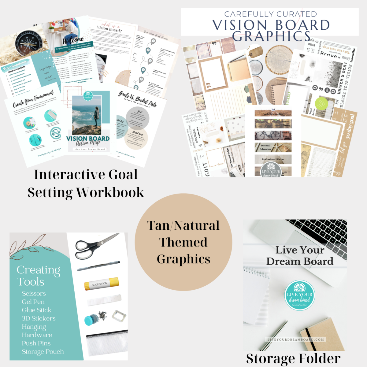 tan/natural vision board supplies included in a kit