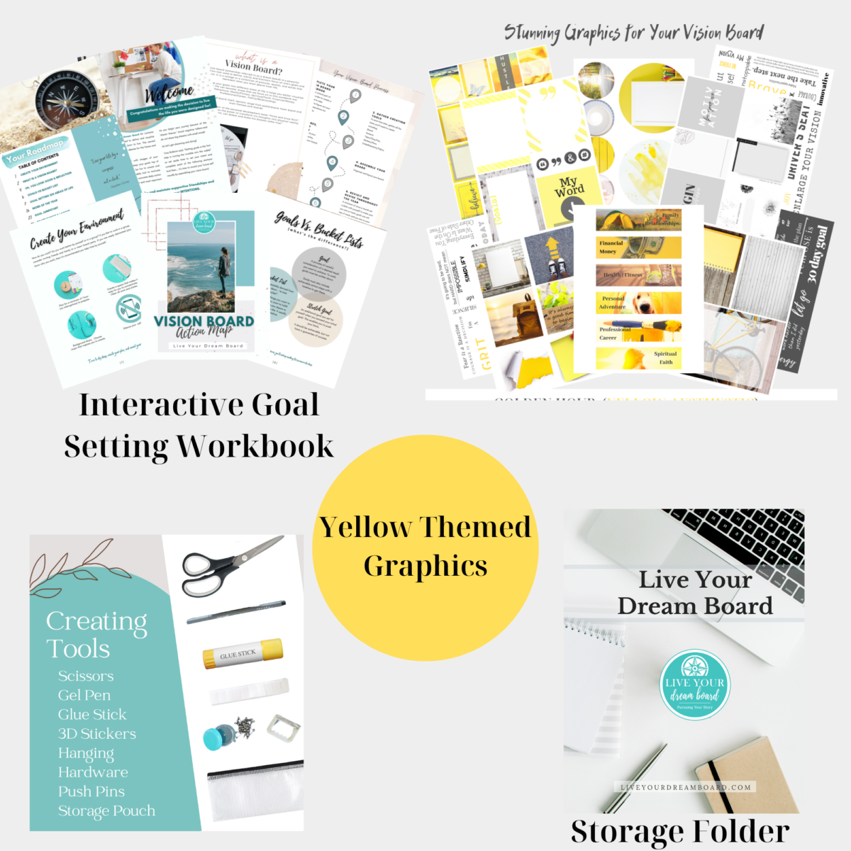 yellow themed vision board kit