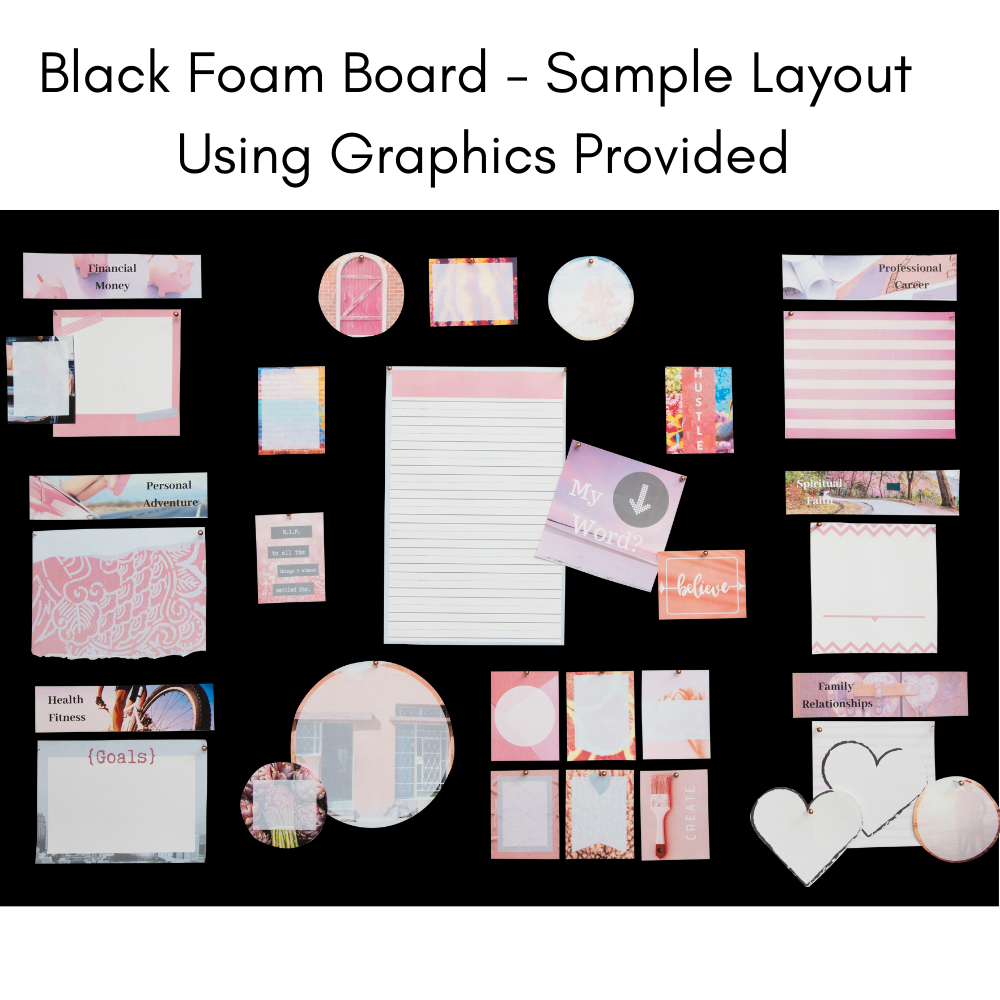product photo of pink artwork/visuals displayed on a black foam board