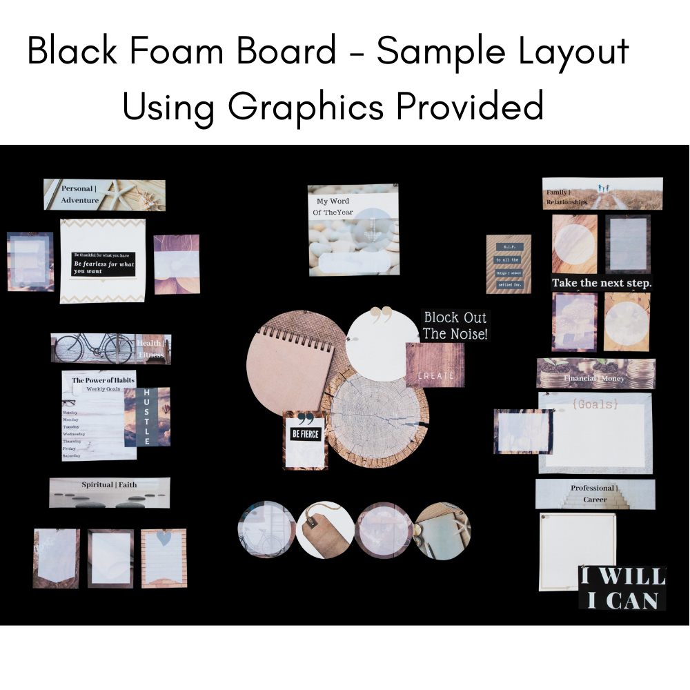 Product photo of tan/natural artwork on a black vision board
