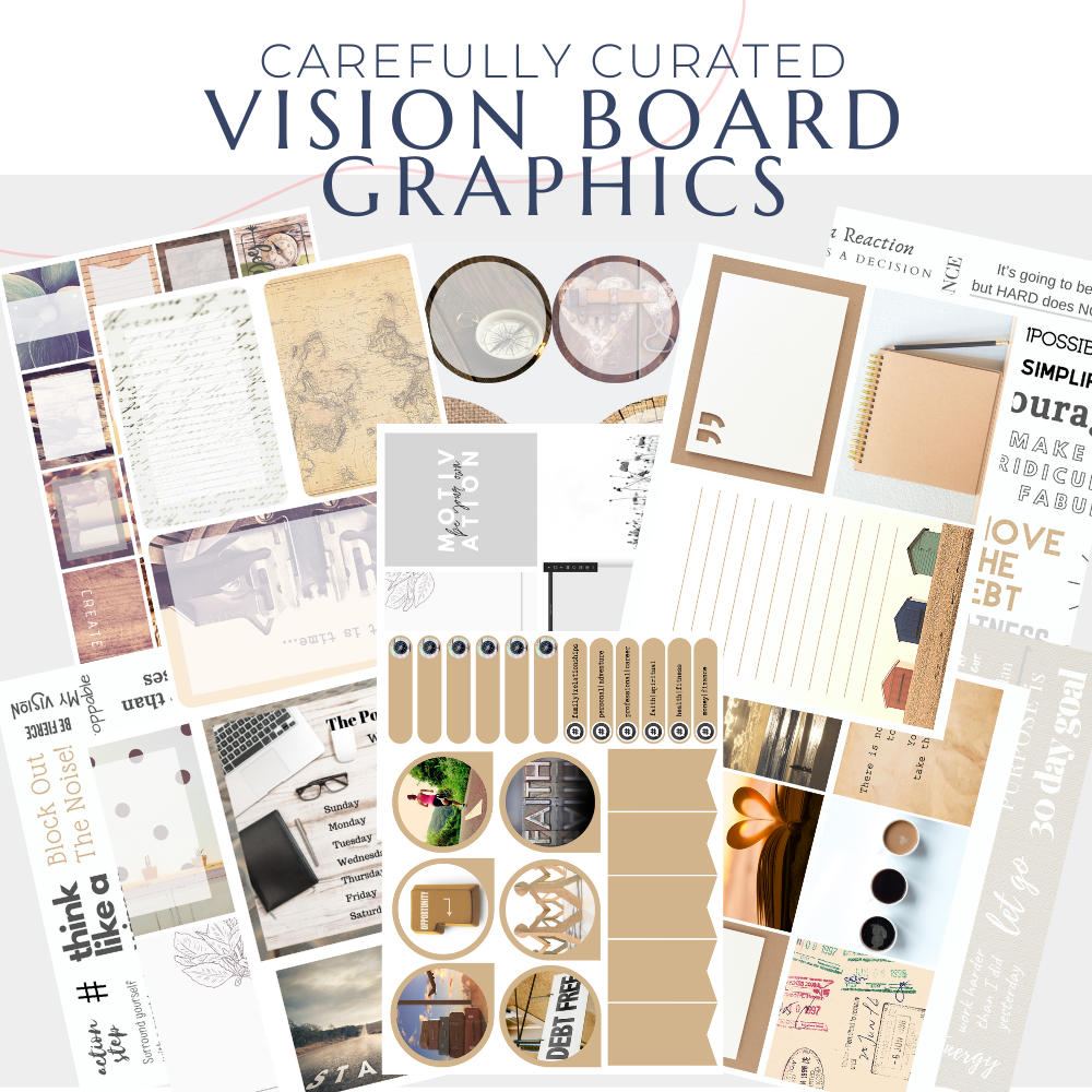 vision board graphics layered on each other for a natural and monochromatic looking images bundle
