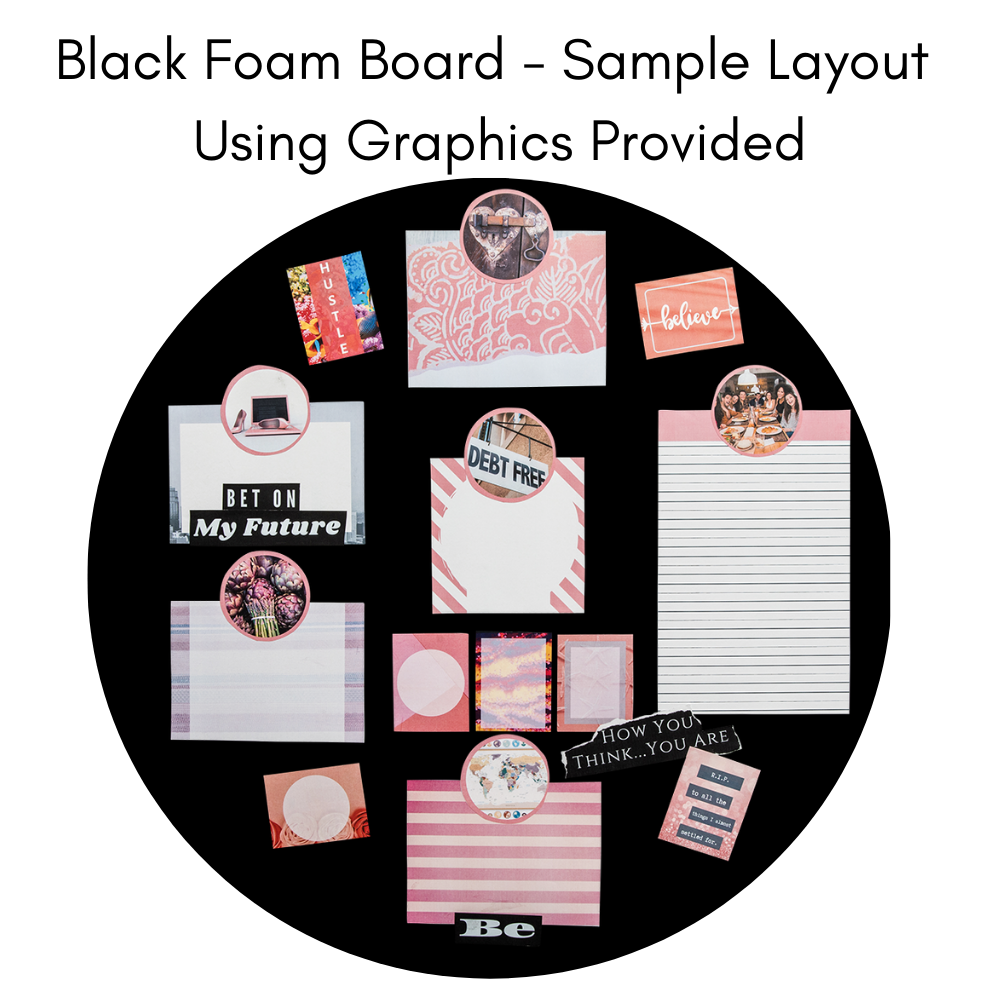 sample round vision board with pink graphics for monochromatic look