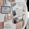 Circle vision board in neutral colors of tan gray and brown