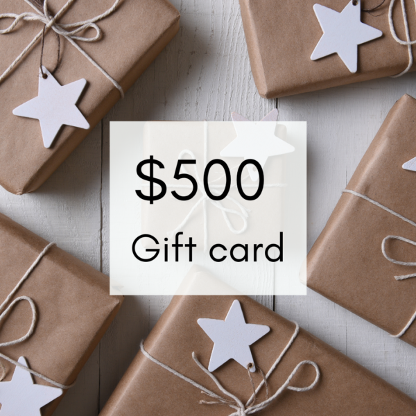 $500 gift card cover pic with brown wrapped gifts in background