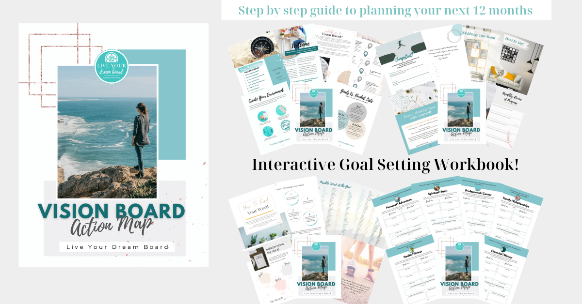 workbook layout for live your dream board vision board action map